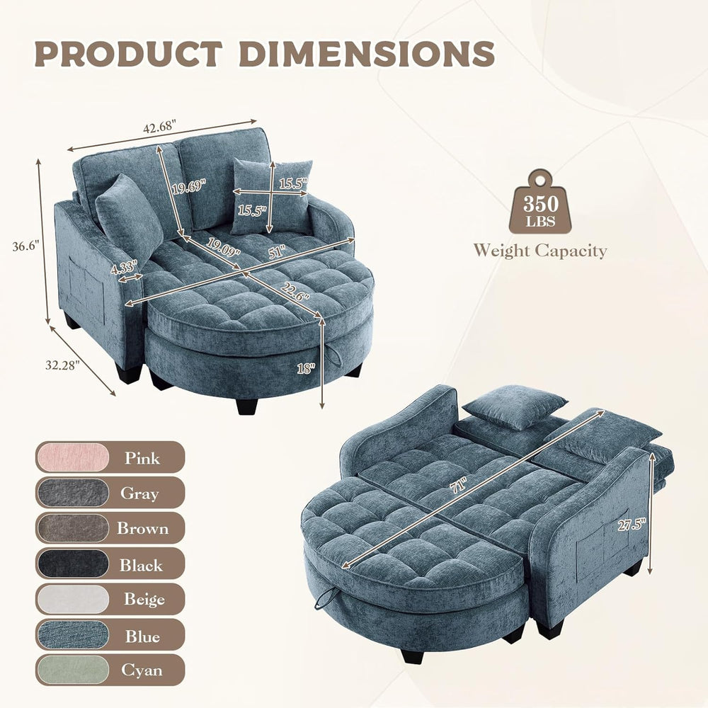 Oversized Curved Chaise Lounge Chair Indoor with Ottoman, 54.8" Cloud Re...