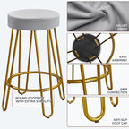 Yaheetech Bar Stools Set of 4, Velvet Round Counter Stools, Backless Counter Height Bar Chairs with Golden Legs for Kitchen Dining Room Pub Cafe, Gray