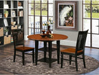 East West Furniture SUWE3-BCH-W 3 Piece Dining Room Furniture Set Contains a Round Kitchen Table with Dropleaf & Shelves and 2 Dining Chairs, 42x42 Inch, Black & Cherry
