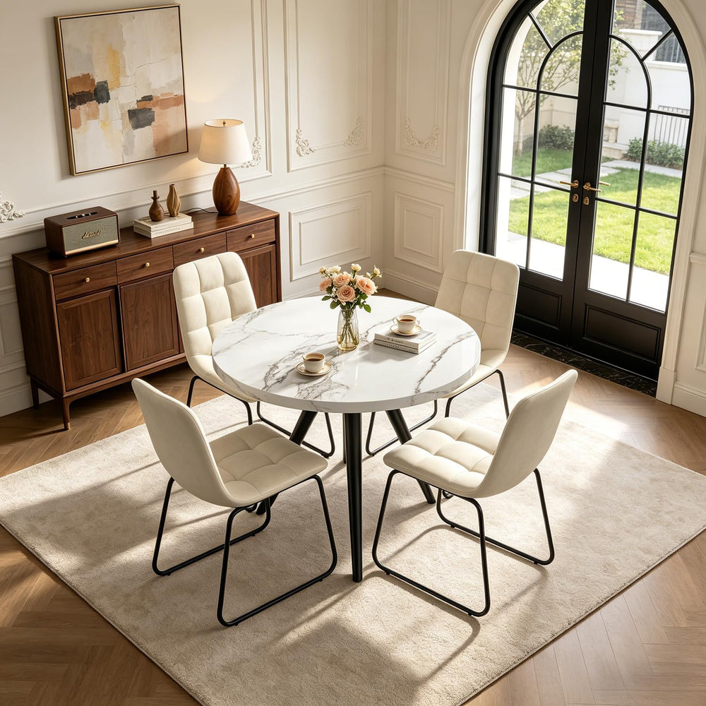 34.6" Round Dining Table for 4 People, Modern Kitchen Coffee Table White...