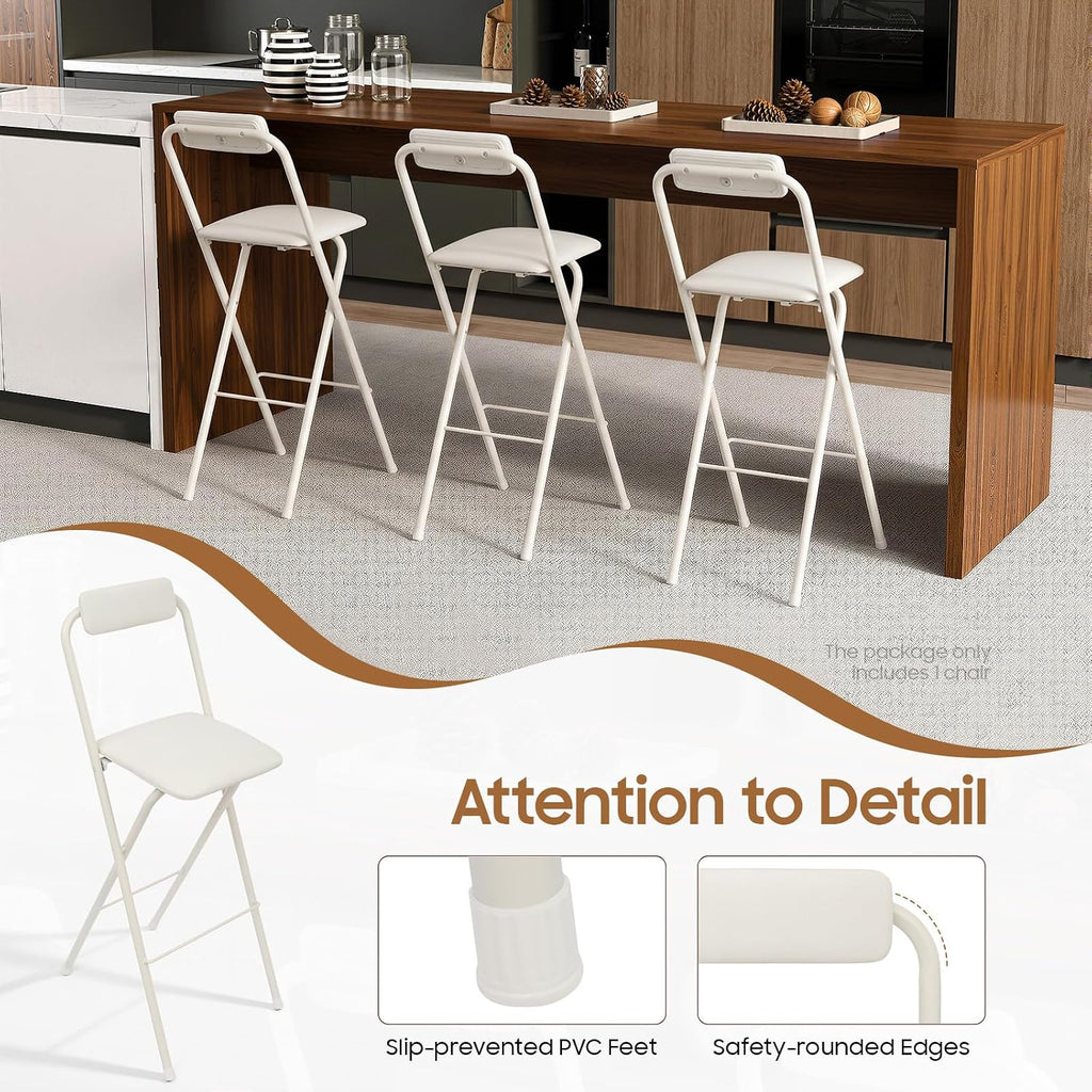 Folding Bar Stool with Backrest, 29.5 Inch Tall Foldable Stool Chair Portable High Folding Bar Chair Counter Height Seat, for Kitchen Island Shop Cafe Dining Room White