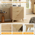 3 Drawer Fluted Nightstand for Bedroom, Modern Wood Night Stand with Curved Profile, Fluted Dresser & Wood Drawer Organizer for Bedroom and Hallway