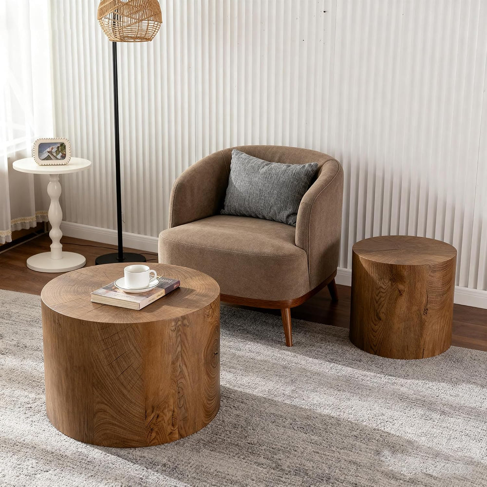 Nesting Round Coffee Table Set of 2, Accent End Table for Small Spaces, Morde...