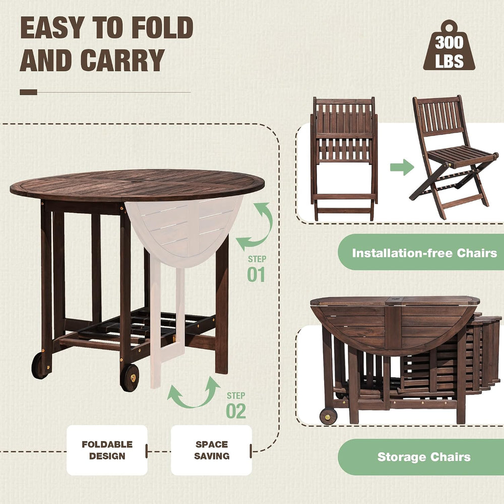 Devoko 5 PCS Patio Furniture, Patio Dining Set Acacia Wood Outdoor Table and ...