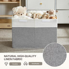 Large Toy Box with Flip-Top Lid, Collapsible Storage Organizer Bins with Dividers and Handles, Kids Bin Chest Baskets for Toys, Playroom Organizers, Nursery 25"x13" x16" (Gray & White)