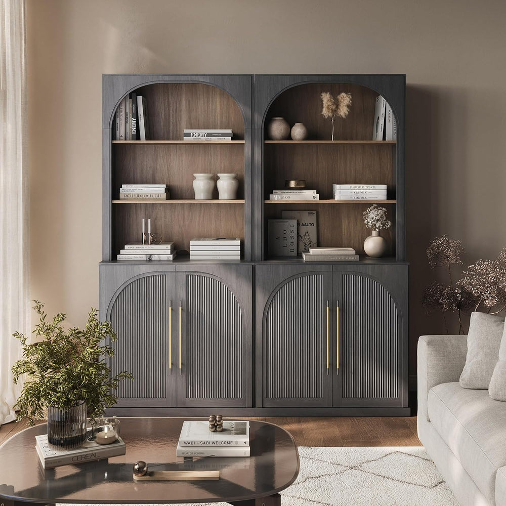 BELLEZE Storage Cabinet with Hutch Set of 2, 72" Tall Modern Wood Sidebo...