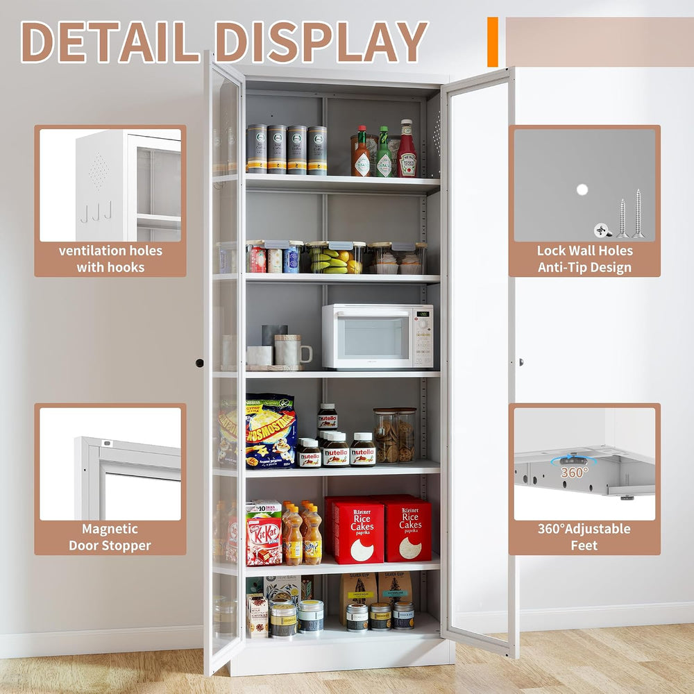 Metal Kitchen Pantry Cabinet, 72" Tall Storage with 5 Adjustable Shelves...