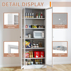 Metal Pantry Cabinet, 72" Tall Kitchen Pantry Cabinet with 2 Doors & 5 Adjustable Shelves, White Free Standing Cabinets for Living Room, Dining Room, Home Office, Basement