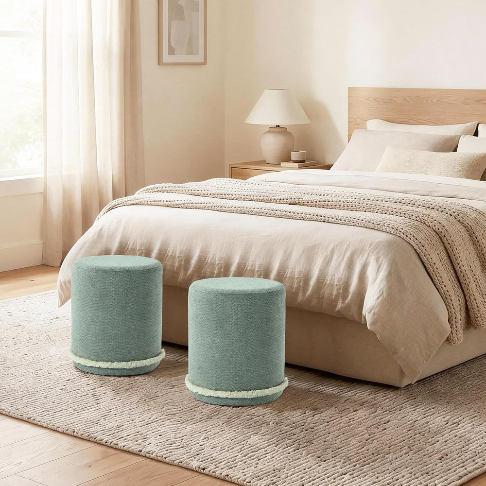 Get Set Style Modern Round Ottoman with Soft Padded Seat, Multifunctional Van...
