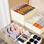 Criusia Drawer Organizer Clothes, 16 Pack Dresser Organizer Bins for Baby Clothes, Underwear Sock, Fabric Closet Organization and Storage Dividers for Nursery Bedroom (96 Compartments, Beige)