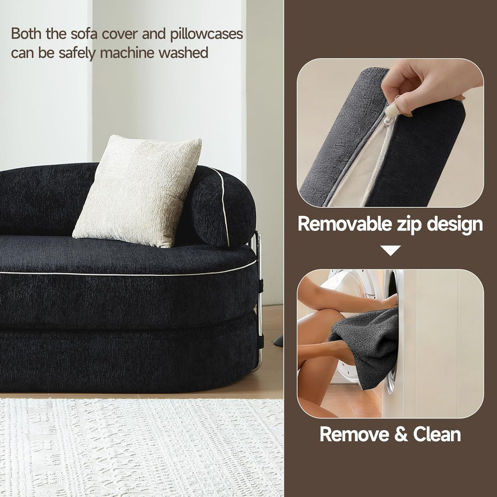 78" Sleeper Sofa Couch Bed Queen Size, 4-in-1 Pull Out Futon Couch, Black | No Assemble Foldable Corduroy Futon, Pull Out Couch 2 Pillows, Boneless Compressed Sofa for Living Room Small Spaces
