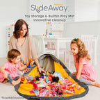Creative QT SlideAway Toy Storage Organizer & Extra Large 52" Play Mat, Collapsible Storage Bins for Building Bricks, Small Blocks, Toys, Drawstring Cleanup for Kids Playroom & Classroom, Grey
