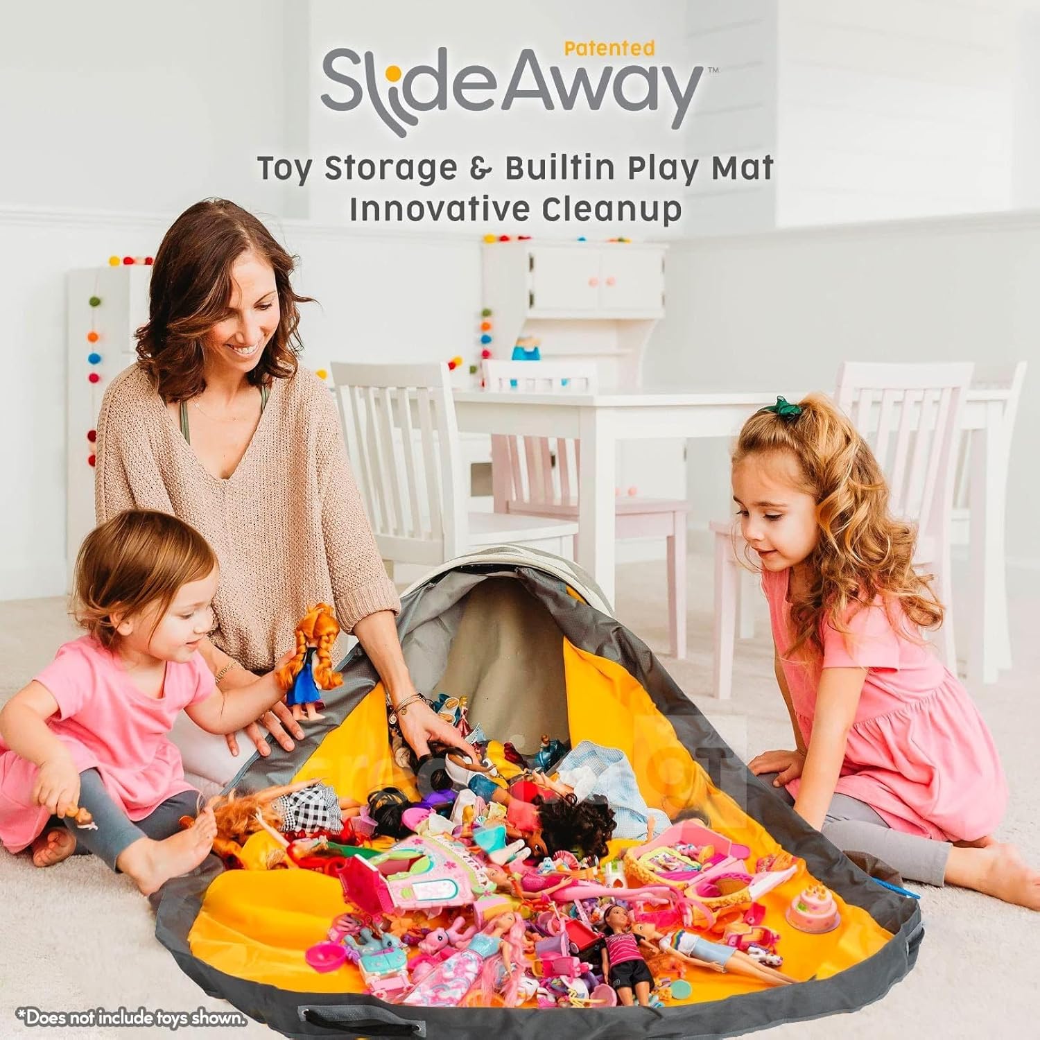 Creative QT SlideAway Toy Storage Organizer & Extra Large 52" Play Mat, Collapsible Storage Bins for Building Bricks, Small Blocks, Toys, Drawstring Cleanup for Kids Playroom & Classroom, Blue