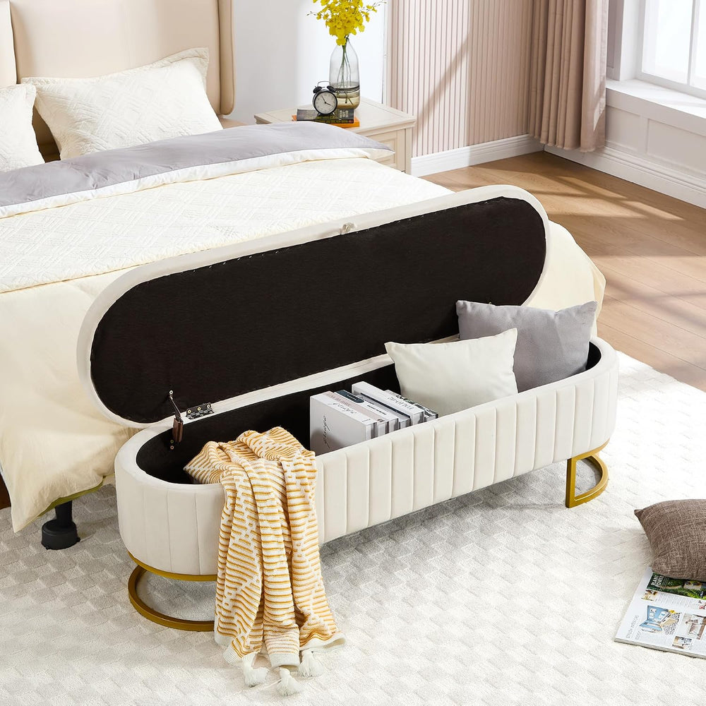 Storage Ottoman Bench, 63" Velvet End of Bed Bench Bedroom Bench King Si...