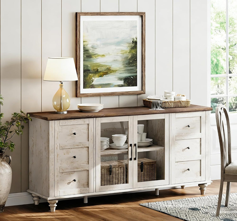 WAMPAT Sideboard Buffet Cabinets with Glass Door, Kitchen Storage Cabinets, W...