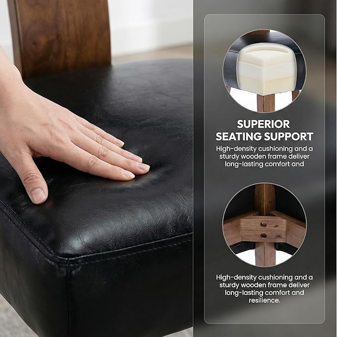HNY Mid Century Modern Dining Chairs Set of 4, Farmhouse PU Leather Upholstered Accent Chair Curved Backrest Kitchen Chairs, with Hardwood Frame, Black
