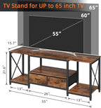 GYIIYUO TV Stand with Fabric Drawer - Entertainment Center and Industrial TV Console Table with Open Storage Shelves for Living Room, Bedroom - 55.1" Rustic Brown