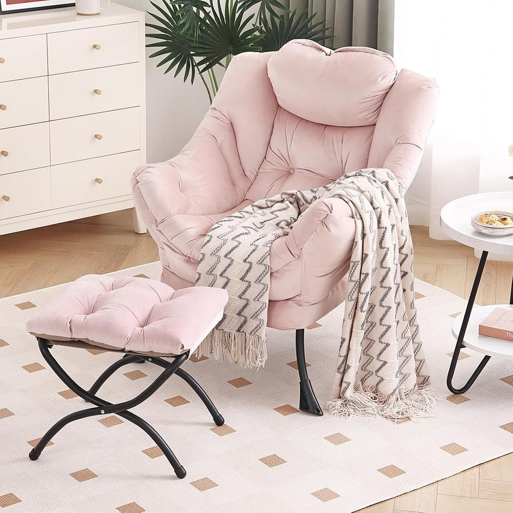 Furlide Lazy Chair with Ottoman, Modern Chair with Folding Footrest, Lounge A...