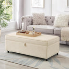 45" Modern Sofa Ottoman with Storage,Modular Sectional Storage Ottoman w/Wheels Linen Upholstered Bench with Rotation Casters and Safety Hinge for Living Room,Oatmeal