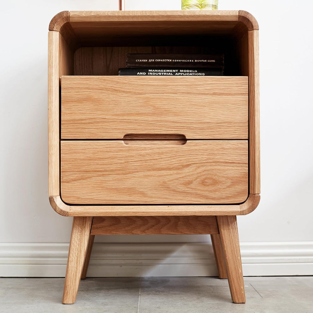 Nightstand, Solid Wood European Beech Bedside Cabinet with Open Shelf & C...