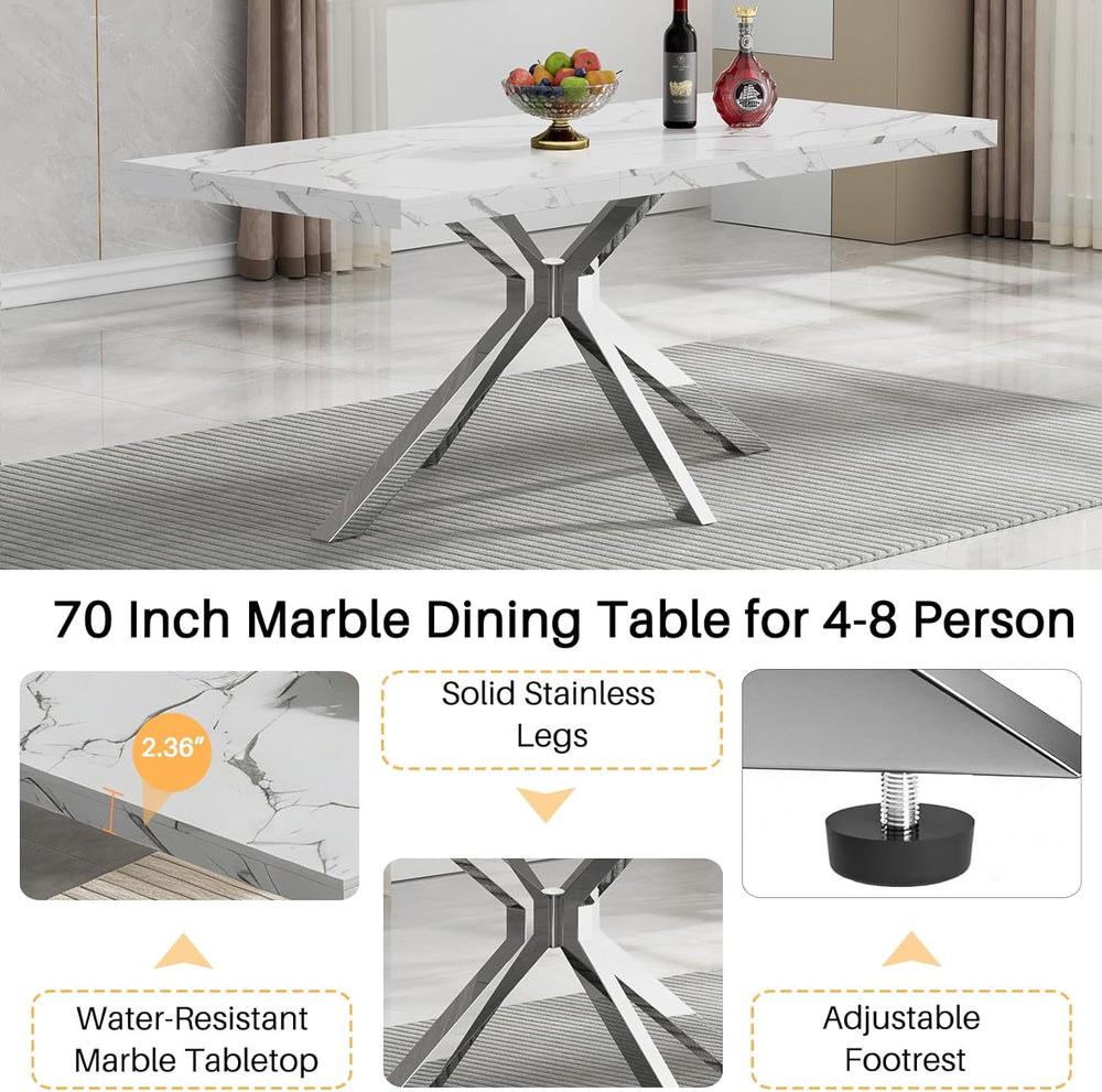 Marble Dining Table for 4 6, 70.8 Inch Rectangular Dining Room Kitchen Tables...