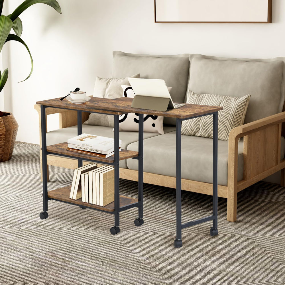 FurnitureR 360° Rotating Sofa Side Table with Storage Shelves, Mobile L-Shape...