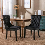 Velvet Dining Chairs Set of 2, Tufted Upholstered Dining Room Chairs with Back Ring Pull, Nailhead Trim and Solid Wood Legs, Modern Dining Chairs for Dining Room, Kitchen(Black)