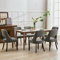 UVV Wooden Dining Chairs Set of 6, Mid Century Upholstered Dining Room Chair Kitchen Chairs, Chenille Dinner Chair with Solid Wood Legs for Kitchen Dining Room, Dark Grey