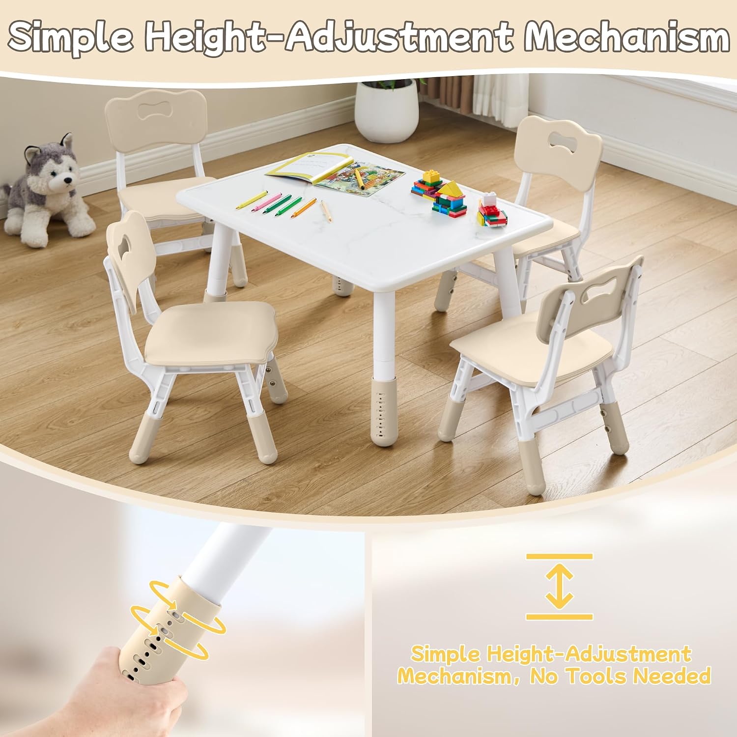 GITAWUSA Toddler Table and Chair Set for Ages 3-8, Adjustable Kids Table and Chairs for Reading,Drawing, Eating, Children Activity Table with Graffiti Tabletop for Daycare/Classroom/Home/Preschool
