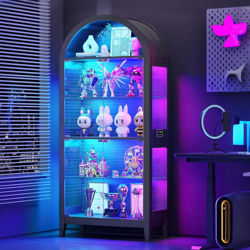 WOOVIVS Glass Display Cabinet with RGB Lights, 69" Tall Curio Cabinet wi...