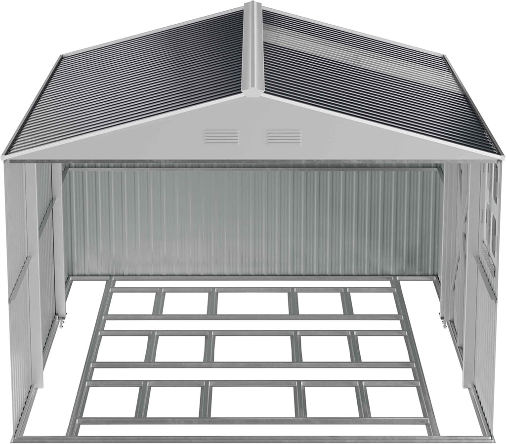 Metal shed 12x10 FT with Floor Kit, Outdoor Storage, Heavy-Duty Garden Sheds with Customizable Skylight & Reinforced Steel Frame, Weatherproof Galvanized Tool Tiny House for Backyard, Patio, and Lawn