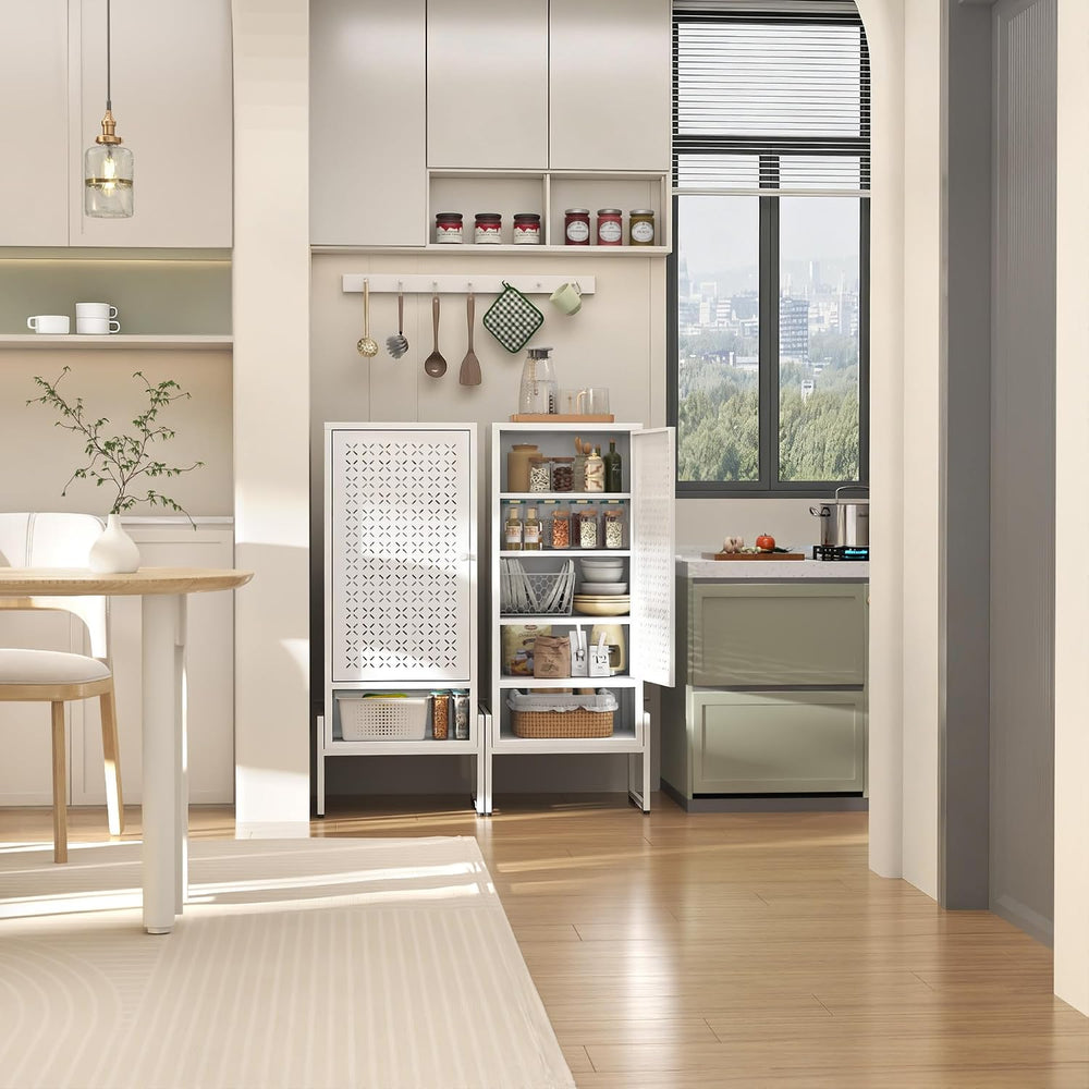 LEYNOT Small Bathroom Storage Cabinet,Metal Pantry Cabinet with Door and Adju...