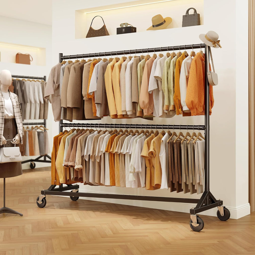 HOKEEPER Z Rack for Clothing Heavy Duty Clothes Rack Hold 550 LBS Commercial Garment Rack with Wheels Rolling Portable Z Base for Bedroom, Living Room, Laundry, Black, 22.8" D x 62.6" W x 87.8" H