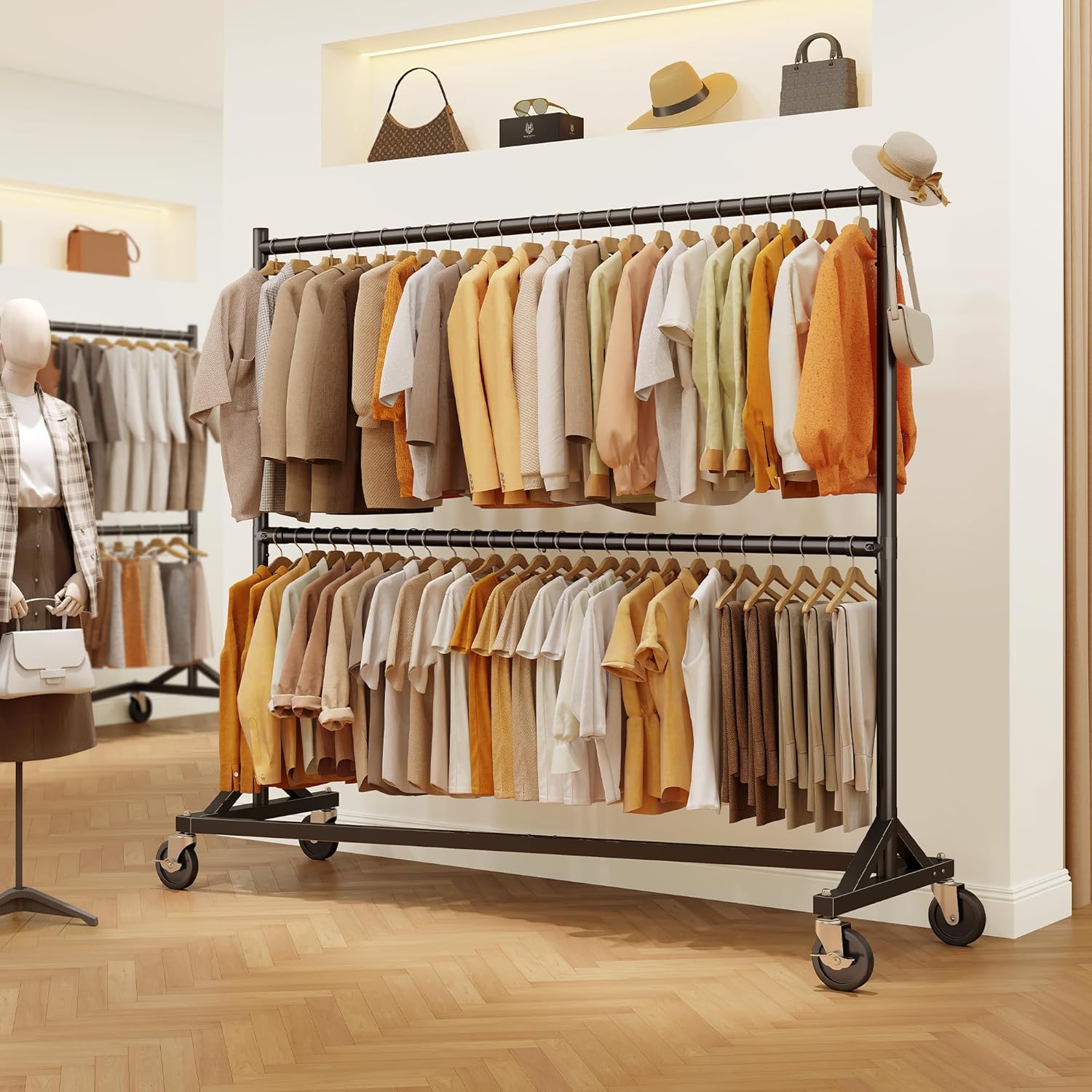 HOKEEPER Z Rack for Clothing Heavy Duty Clothes Rack Hold 550 LBS Commercial Garment Rack with Wheels Rolling Portable Z Base for Bedroom, Living Room, Laundry, Black, 22.8" D x 62.6" W x 87.8" H