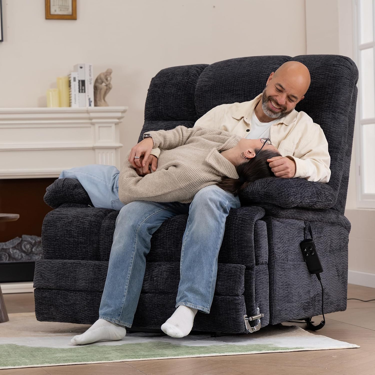 DYNOX 500 LBS Power Lift Recliner for Big & Tall Seniors, 3-Motor Lay Flat Chair with Heat, Massage & Extended Footrest (9505L,Chenille Fabric,Grey)