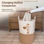Giraffe Baby Laundry Basket, Tall Woven Rope Nursery Hamper, 20x15 in | Baby Clothes Hamper, Blanket Basket, Toy Storage, Soft Felt Animal Patch, Safari Nursery Decor, Shower Gift, Kids Room