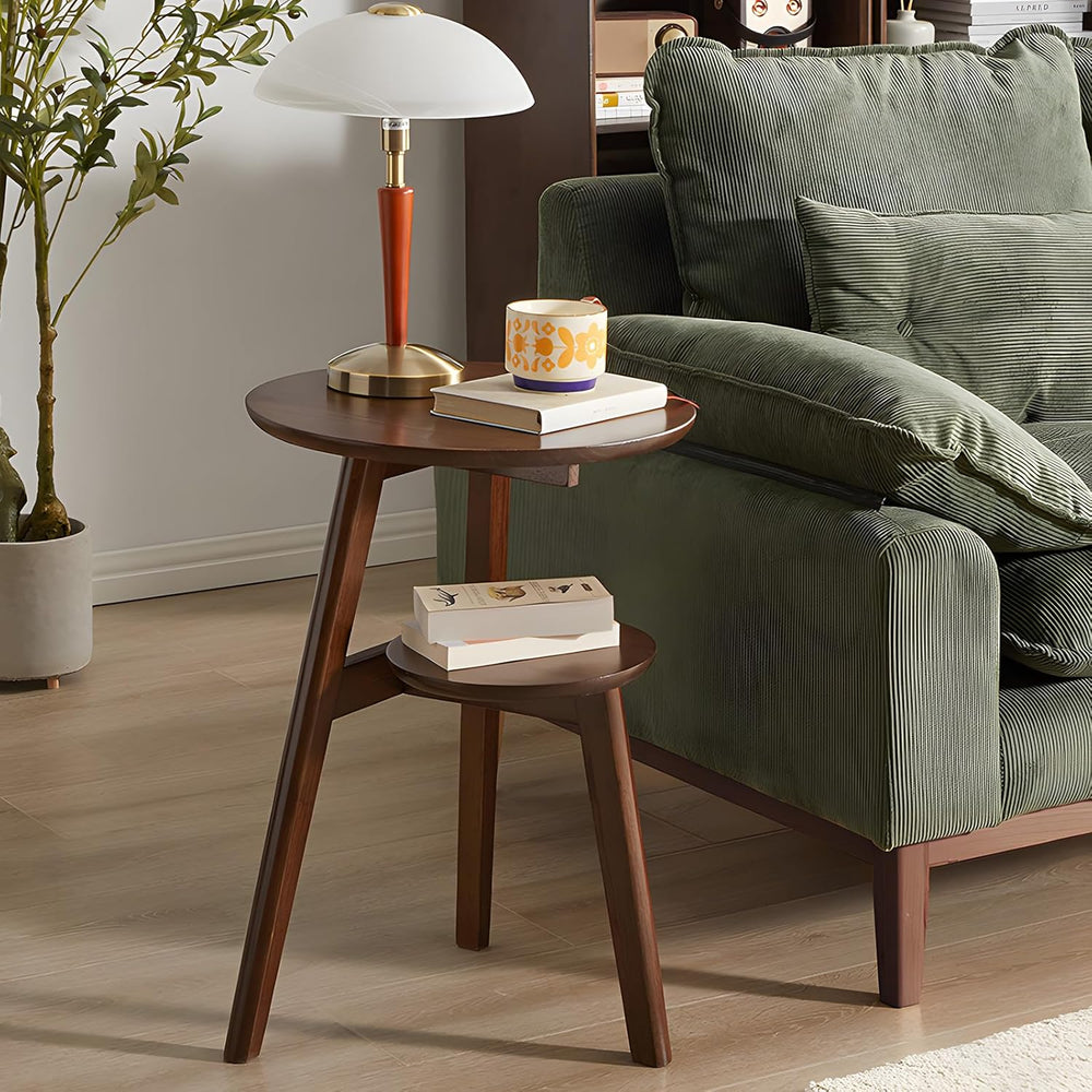 Side Table, 2-Tier Round End Tables Living Room, Mid Century Modern Side Tabl...