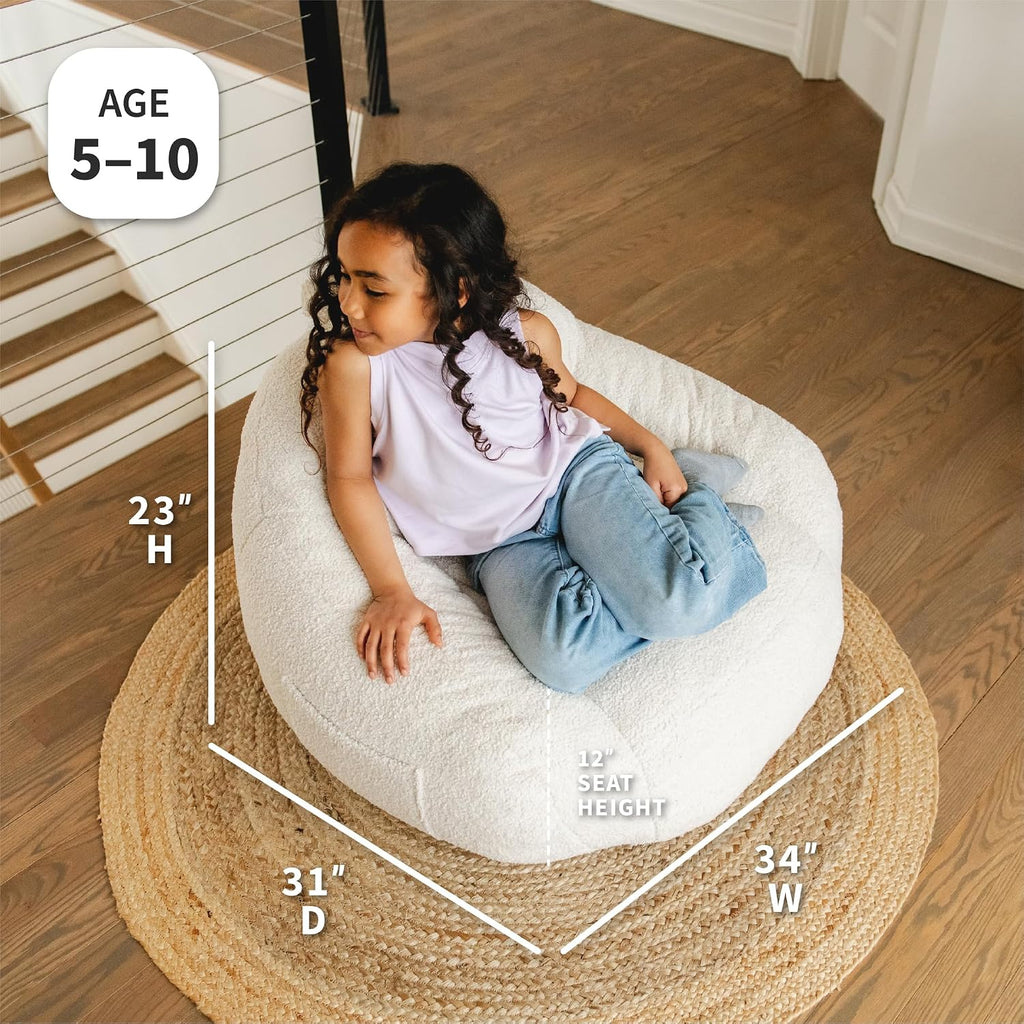 Big Joe Cloudberry Bean Bag Chair, Foam-Filled Structured Seat, Teddy Boucle, Icing, Kids