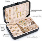 KCY Travel Jewelry Organizer Box for Women Girls, Small Travel Jewelry Case, PU Leather Portable Jewellery Storage Boxes Display Holder for Ring Earrings Necklace Bracelet Bangle, Gifts, Black