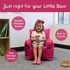Cali Little Bear Sack Bean Bag Chair, Durable Coated Oxford Nylon Cover, Flexible Seating for Children, Kid's Furniture for Bedrooms, Playrooms, Daycare, Preschool (2-Pack) - Raspberry