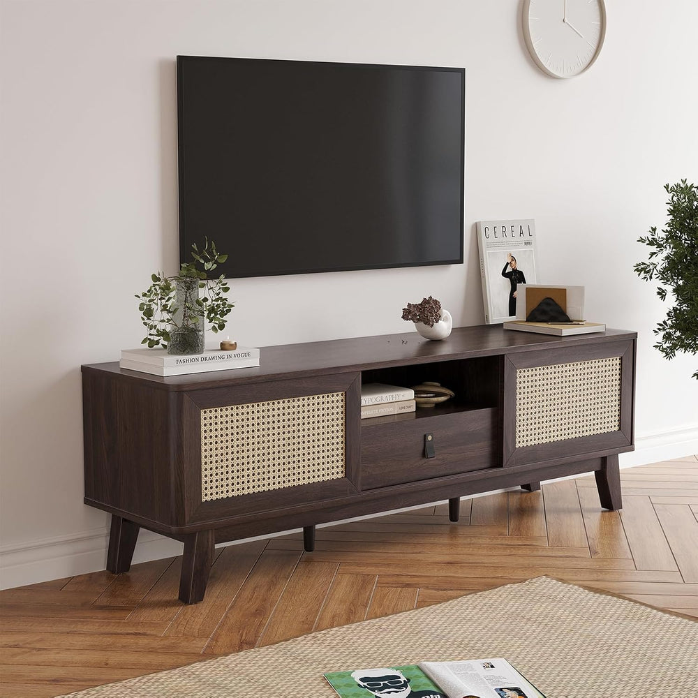 Soohow Rattan TV Stand for TVs, Wood TV Stand Mid Century Modern TV Stand TV ...