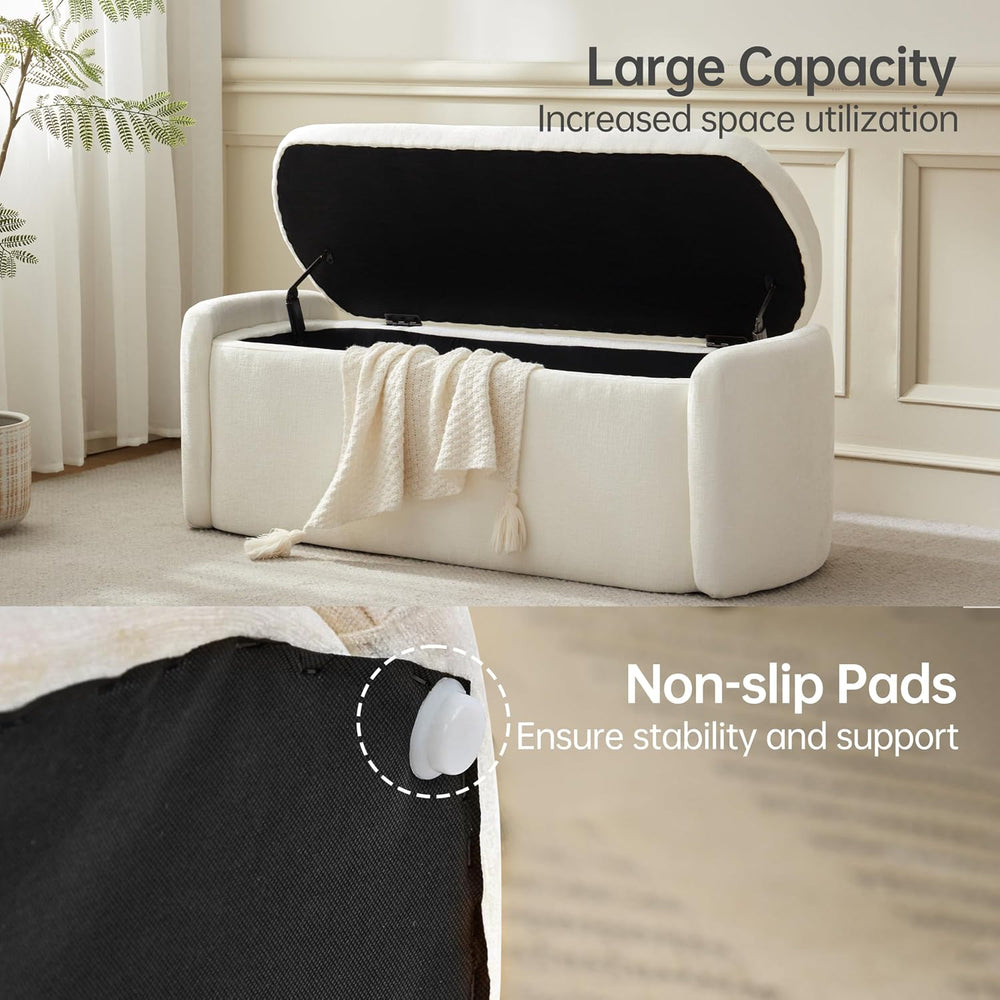 VKNOW Storage Bench, Upholstered Storage Ottoman Bench with Hinge, Cream | Ot...
