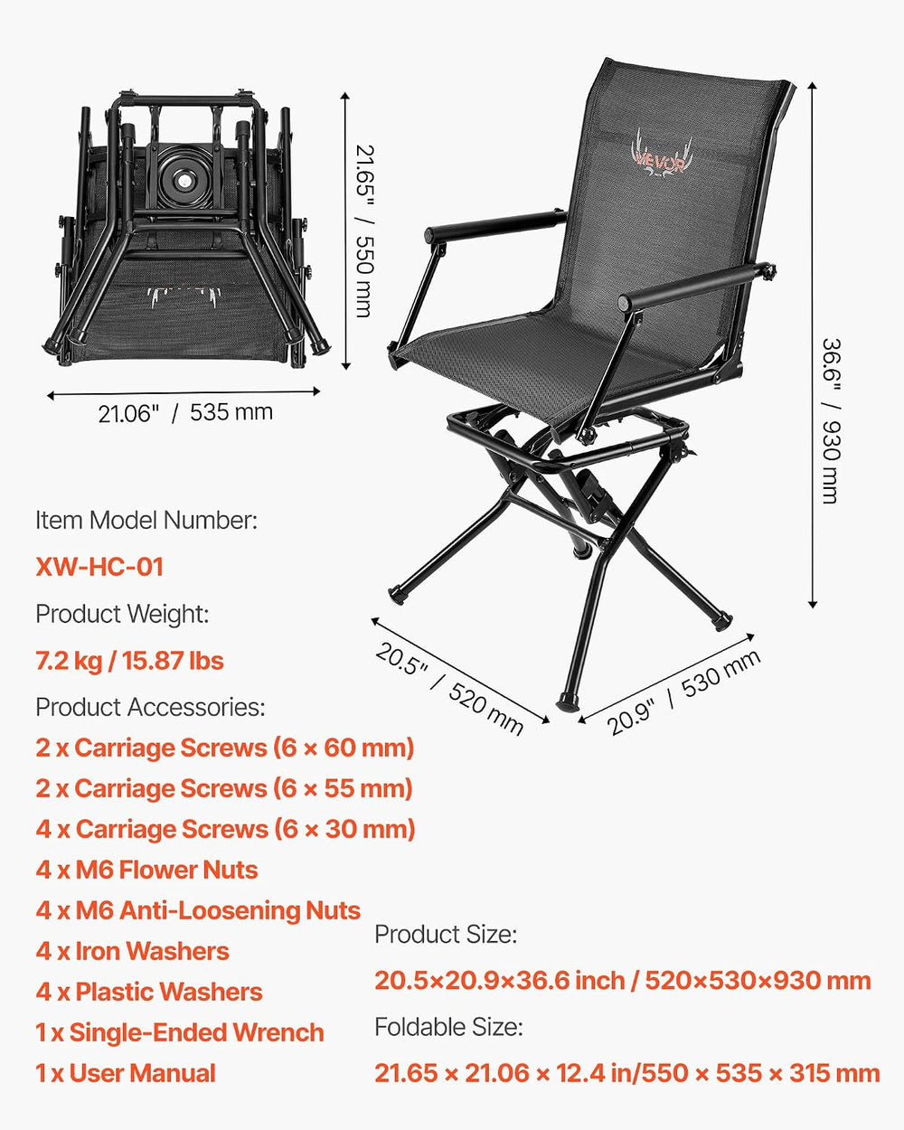 VEVOR Hunting Chair, 360° Silent Swivel, Foldable Lightweight Portable Blind ...