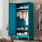 71" Tall Metal Wardrobe Closet with Adjustable Shelves and Hanging Rod, 2 Doors Free Standing Armoire Wardrobe Cabinet for Bedroom, Office, Laundry Room, Blue