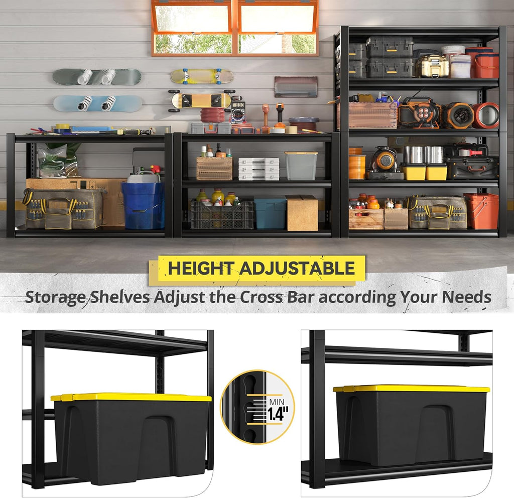 REIBII Garage Shelving Heavy Duty Storage Shelves, Extra Large Adjustable Storage Rack with 5 Tier Metal Shelving 2500LBS Heavy Duty Shelf for Garage Kitchen Pantry Warehouse Basement, 4 Pack