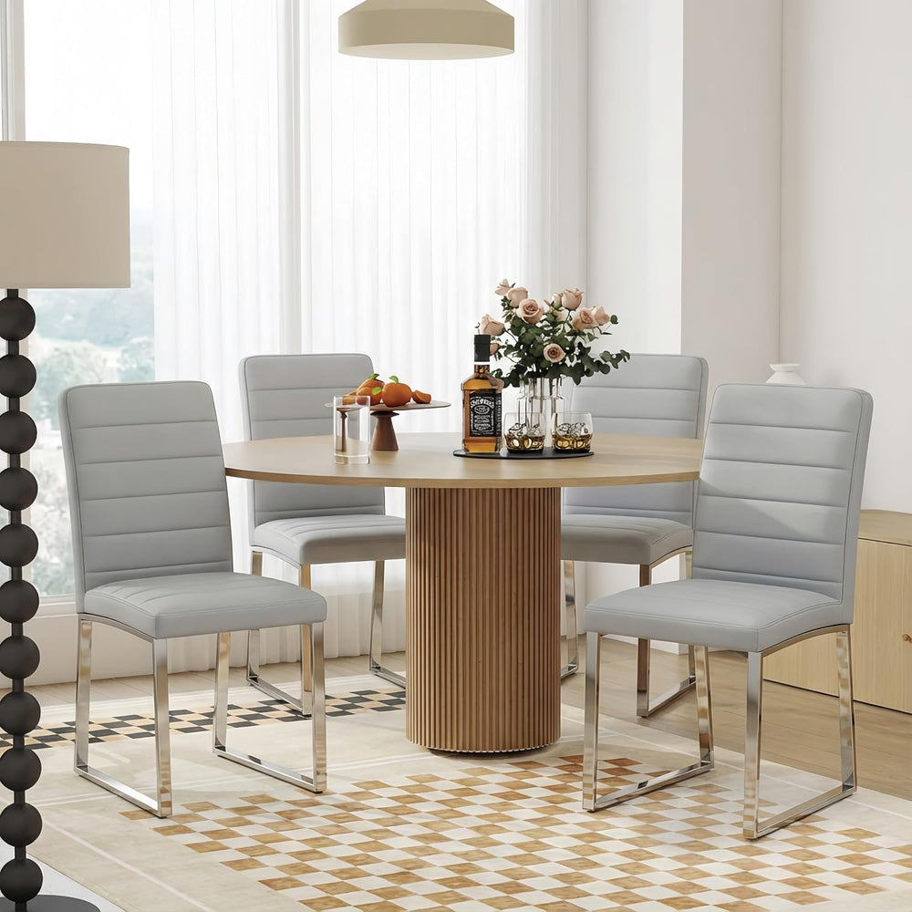Modern Dining Chairs Set of 4, Grey Faux Leather Kitchen Chairs, Upholstered ...