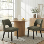 keoni Wooden Dining Chairs Set of 2, Mid Century Modern Upholstered Dining Room Chairs with Black Wood Legs, Fabric Farmhouse Kitchen Chairs with Foot Pegs for Dining Room, Green
