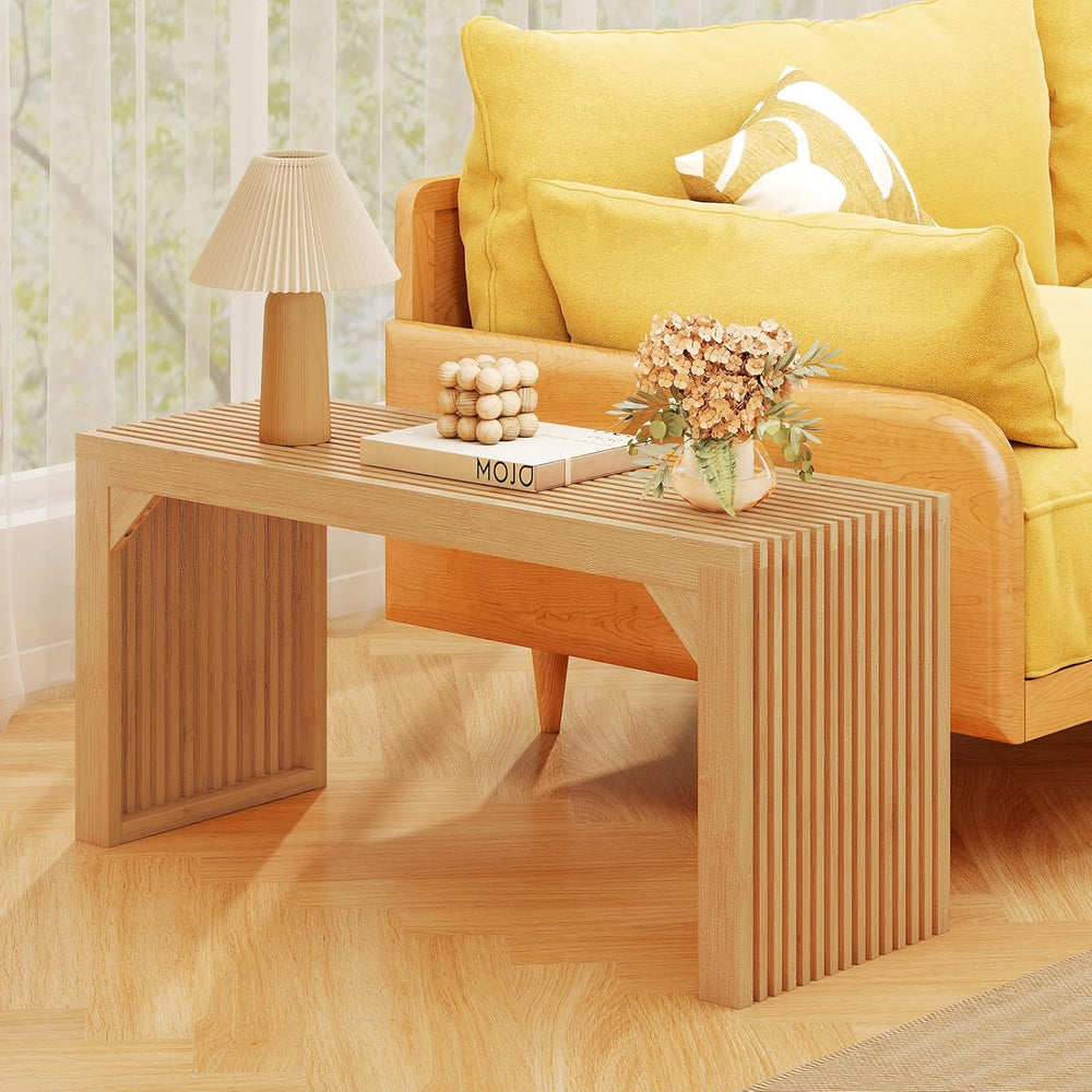 GOFLAME 36” Bamboo Dining Bench, Farmhouse Entryway Bench with Slatted Seat, ...