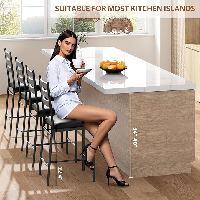 GarveeHome Bar Stools Set of 2, Counter Height Bar Chairs with Back and Thick Cushion, Upholstered Dining Chairs with Padded Seat, Barstools for Kitchen Island, Bar, Dining Room, Grey