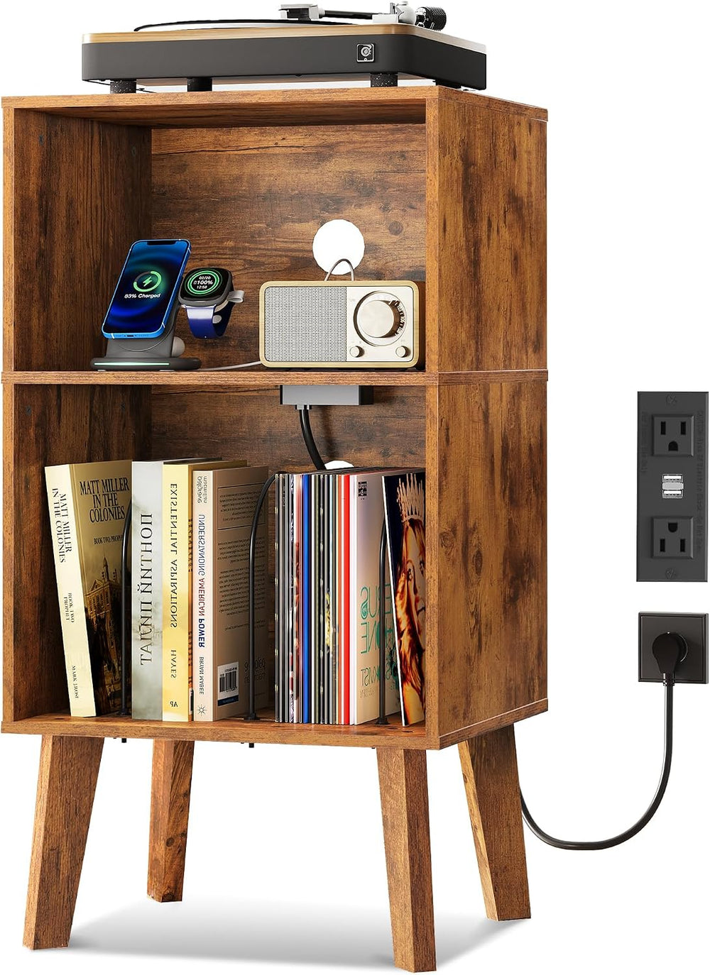 WLIVE Record Player Stand, Modern Nightstand with Storage, Small Space Bedsid...